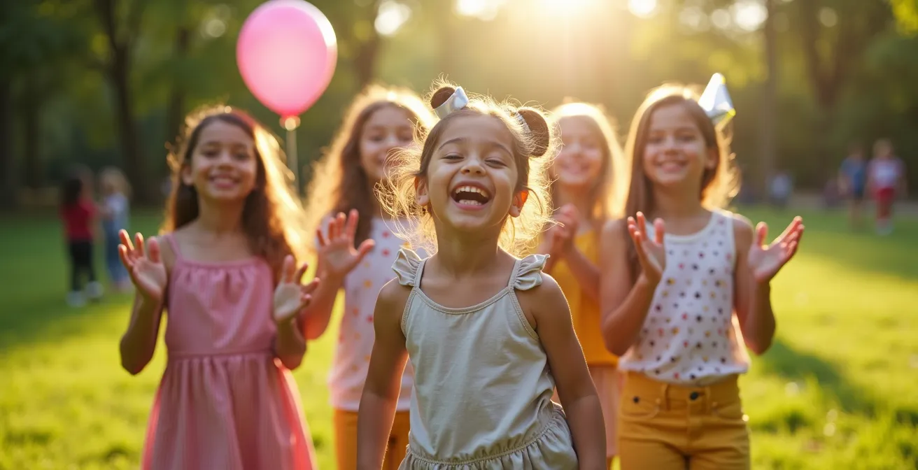 Kinder feiern freudig einen Kindergeburtstag mit Dekoration, Spielen und gemeinsamen Momenten